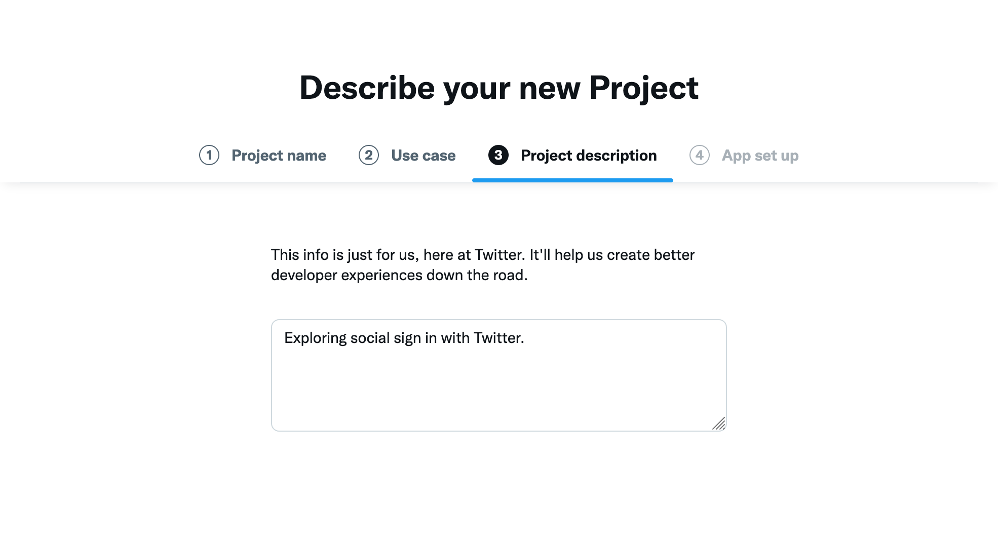 Twitter Social Sign In asks to enter a use case description